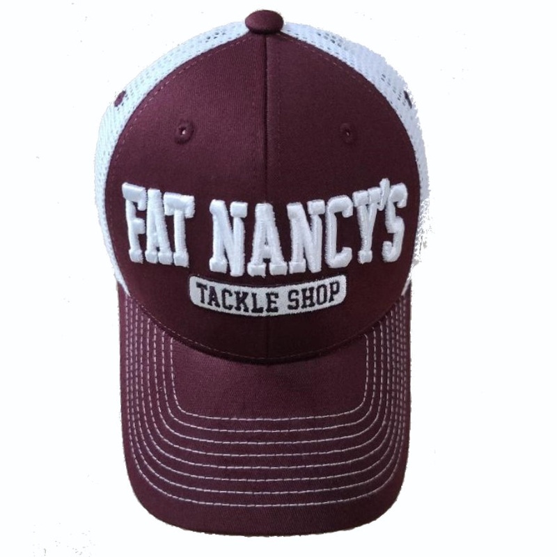 Fat Nancy's Tackle Shop Hat With Side Salmon MAROON/WHITE