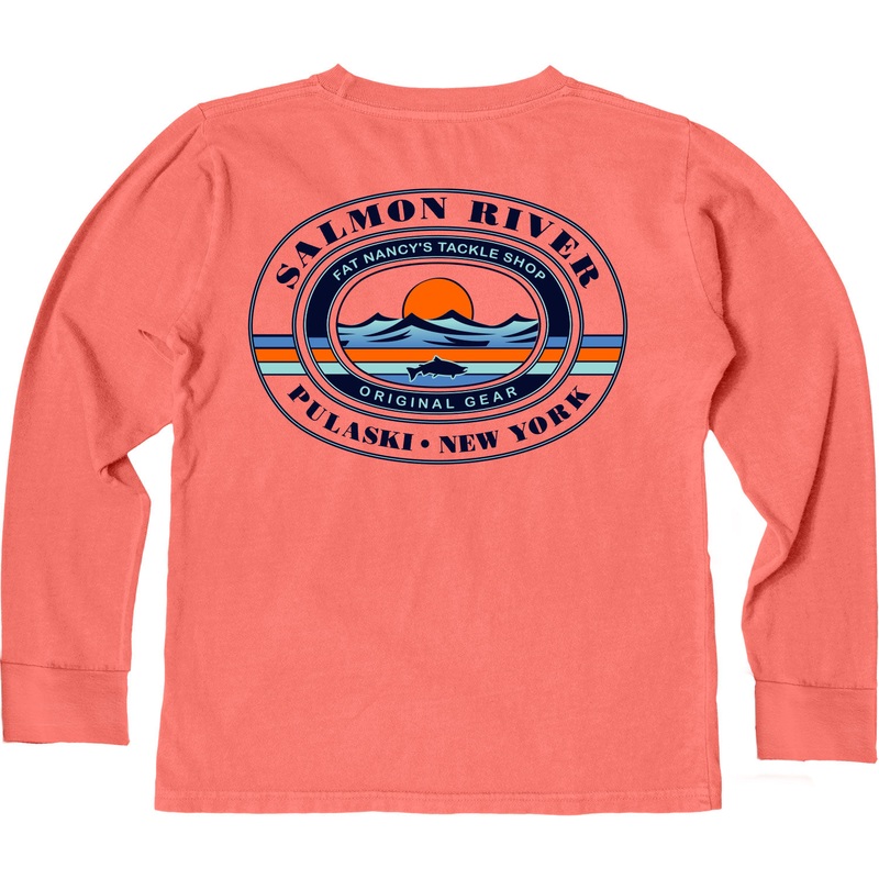 Fat Nancy's Dancing Waves Salmon Youth Long Sleeved T-Shirt S Neon Coral