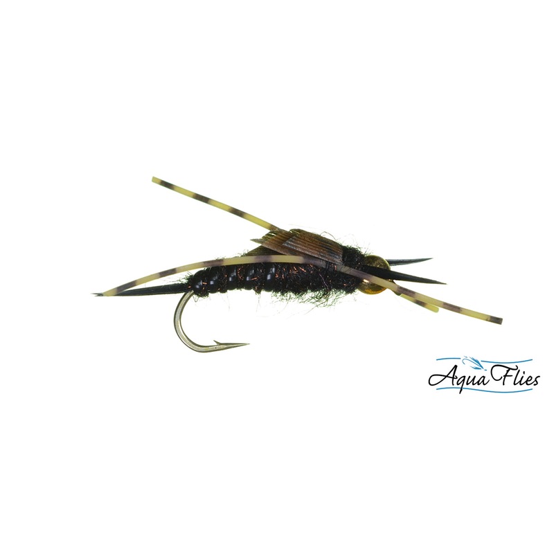 Aqua Beadhead Rubber Leg Stone Fly - Black/Tan 8 Black/Tan