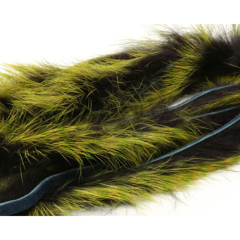 Hareline Barred Polychrome Rabbit Strips Black/Yellow Barred Chartreuse