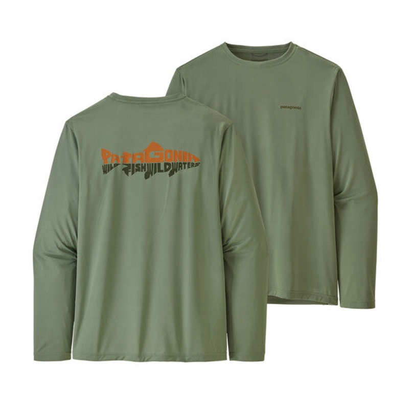 Patagonia Cap Cool Daily Fish Graphic Shirt L/S M Wild Waterline: Sedge Green