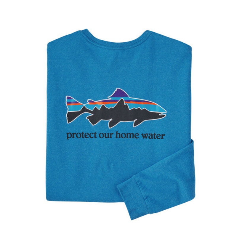 Patagonia Home Water Trout Responsibili-Tee L/S M Anacapa Blue