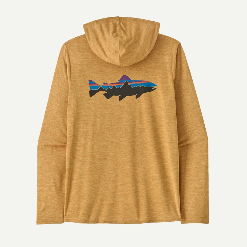Patagonia Capilene Cool Daily Graphic Hoody - Fitz Roy Trout: Beeswax Tan X-Dye M Fitz Roy Trout: Beeswax Tan X-Dye