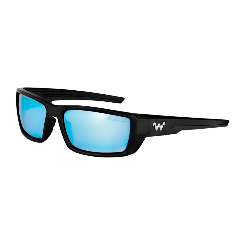 Waterland "Ashor" Sunglasses Polycarbonate Black Frame Blue Mirror