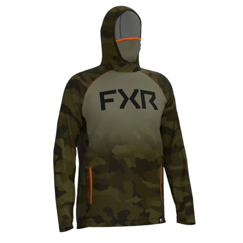 FXR Men's Pro Camo Air UPF Pullover Hoodie Army Camo/Orange M