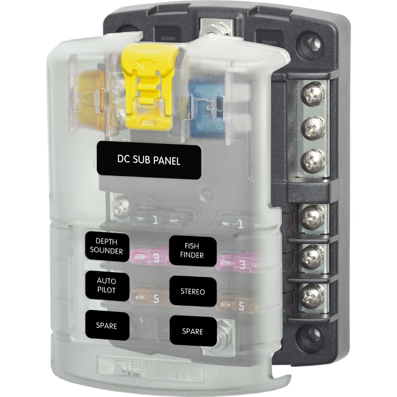 BLUE SEA SYSTEMS ST Blade Fuse Block - 6 Circuits with Negative Bus and Cover
