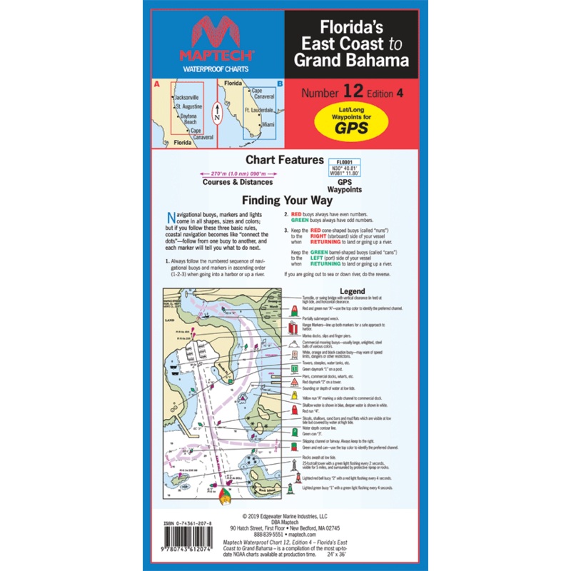 MAPTECH Florida's East Coast to Grand Bahama, 4th Edition - Waterproof Chart