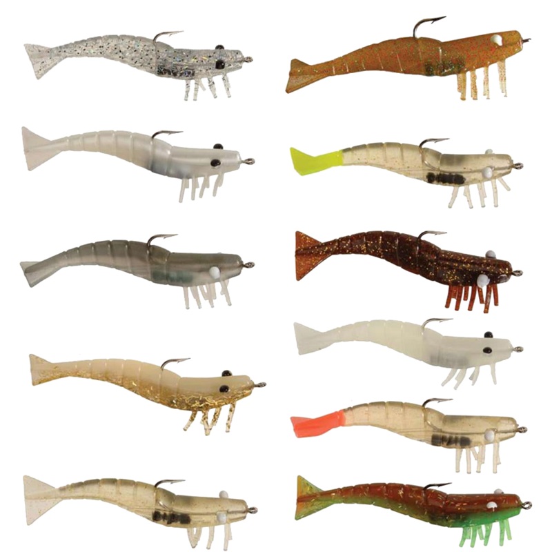 DOA Lures 3" Rigged Shrimp 3Pk Near Clear / Fire Tail