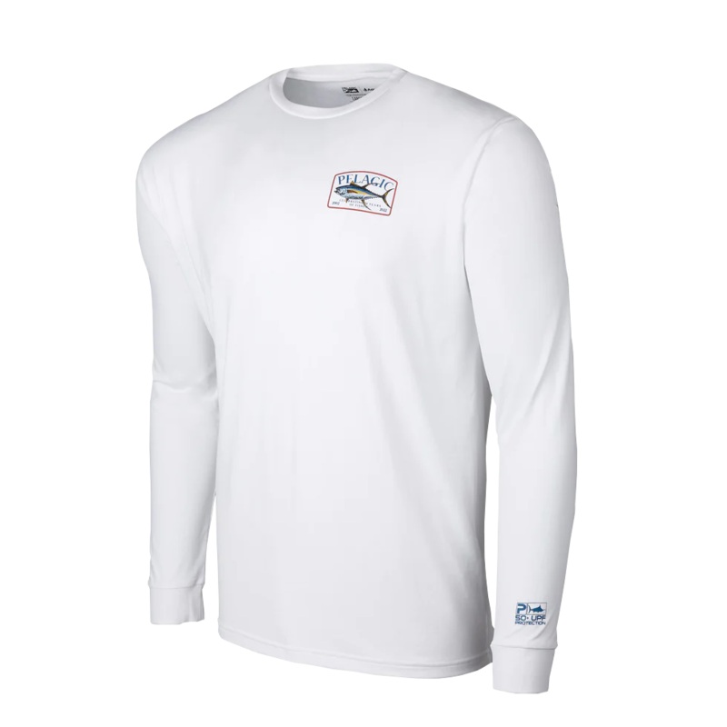 PELAGIC Aquatek Game Fish Tuna Fishing Shirt S White