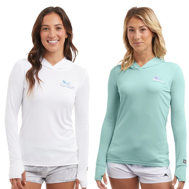 PELAGIC Women's AquaTek Evening Fade Hooded Fishing Shirt XS Tropical Aqua