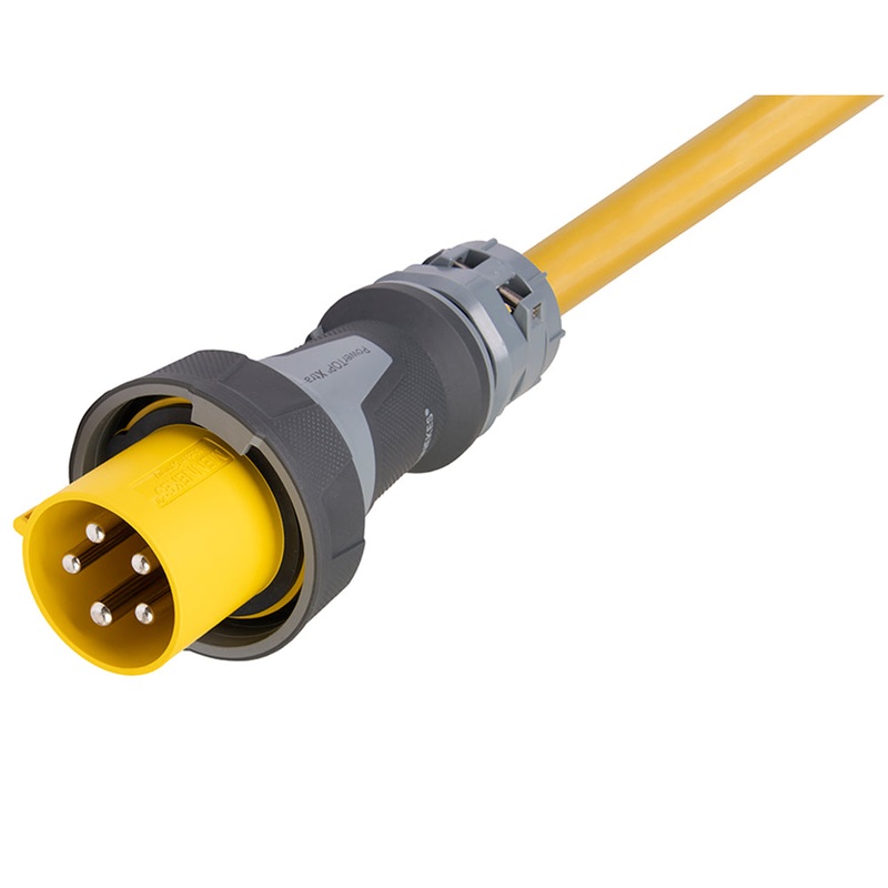 MARINCO 100 Amp 120/208V 4-Pole, 5-Wire Shore Power Cable - No Neutral Wire - One-Ended Male Only Cord - Blunt Cut - 100'