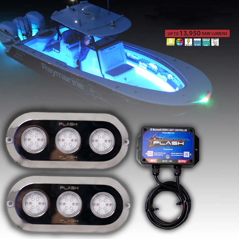 PLASH LIGHTING Grande 180W Underwater Transom Light - RGB (Pair Lights +Controller)