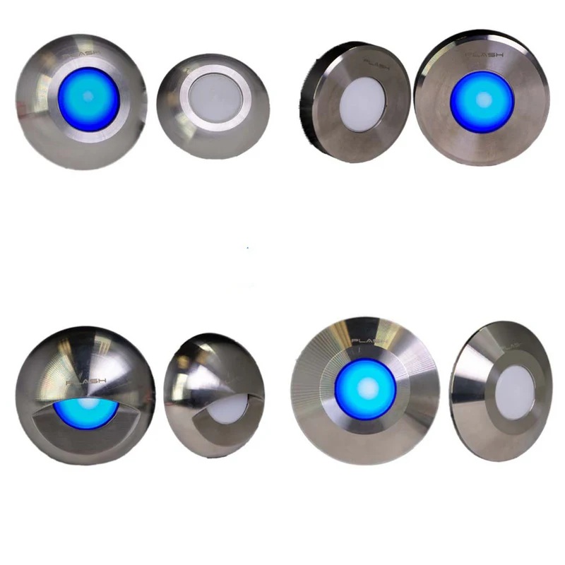 PLASH LIGHTING Gravity Surface Mounted LED Deck Light - Stainless Steel - Blue Cone