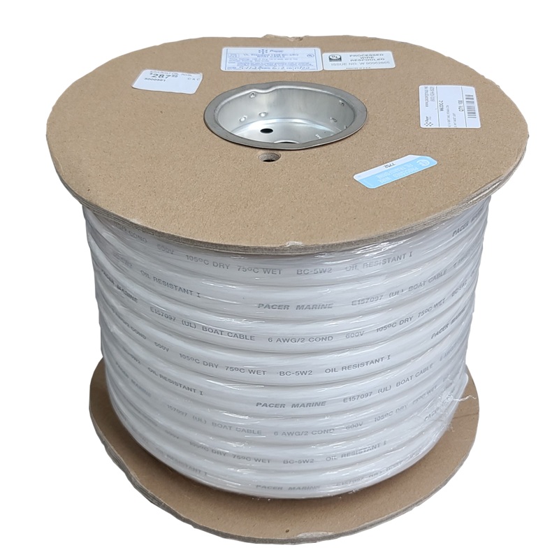PACER MARINE Boat Cable 6 AWG/2 COND 600v BC-5W2 100ft Spool